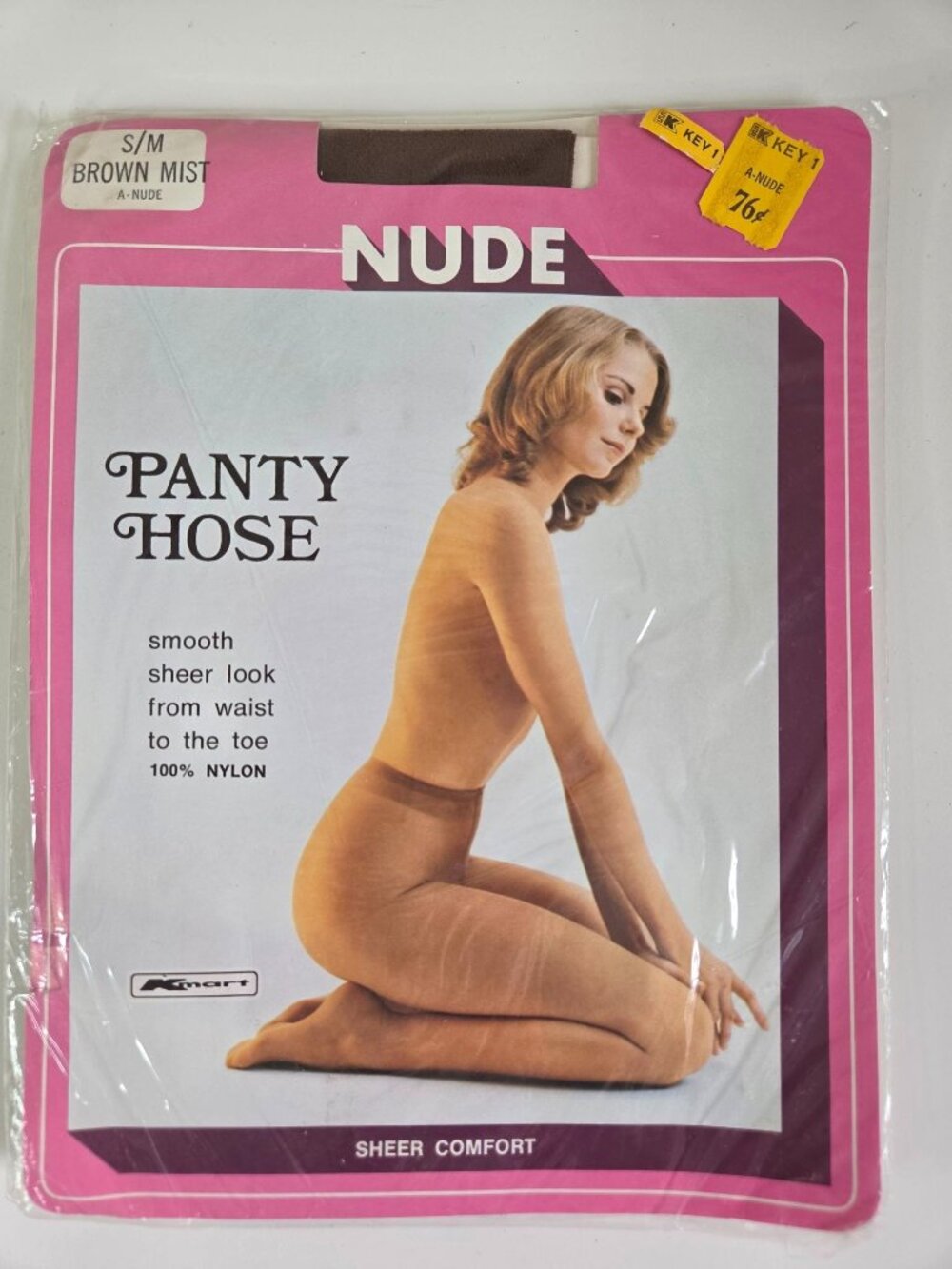 Vtg Kmart Nude Brown Mist Pantyhose S/M Nylon Sheer Waist-To-Toe Retro Packaging